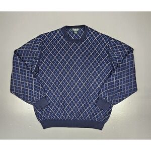 Brooks Brothers Sweater Men Size‎ XL. Blue Check Country Club CrewNeck Pullover.